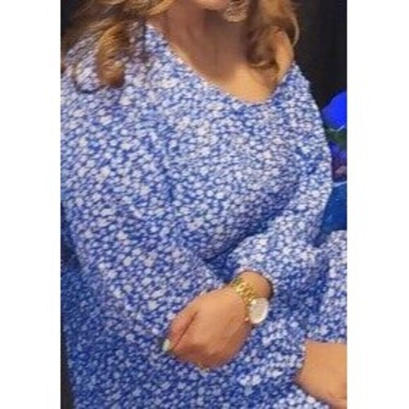 Women's Ditsy Floral Print Asymmetrical Neck Lantern Sleeve Mermaid Hem … - Picture 5 of 9